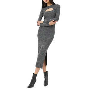 French Connection Gray Heather Sweeter Sweater Midi Dress with Cutout XS